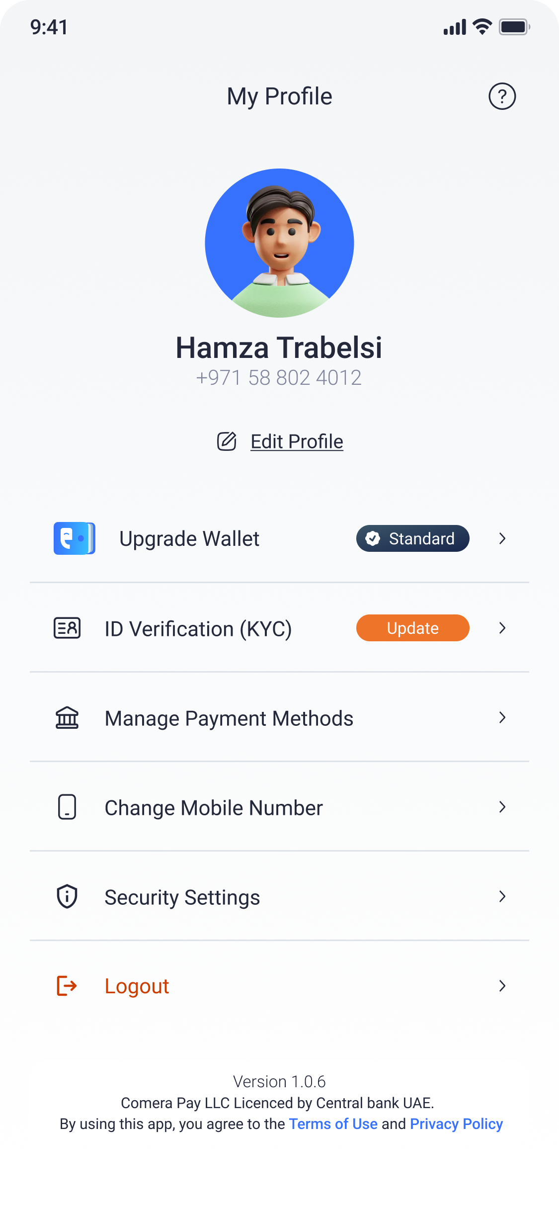Profile and security settings